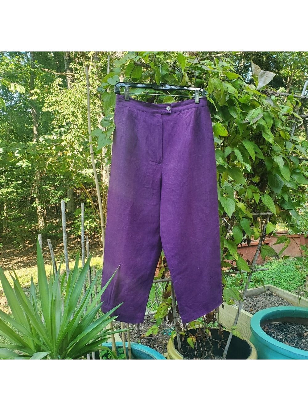HARVE BENARD 100% Linen Slacks Fully Lined Cropped Slacks Eggplant EUC
